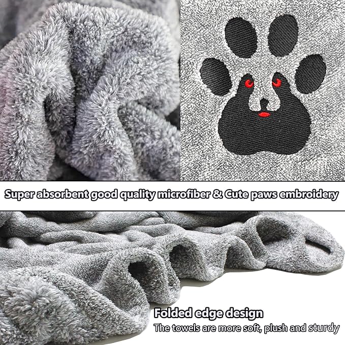 Dog Towels for Drying Dogs - Pack of 2 - Super Absorbent Soft Microfiber Pet Bath Grooming Towel for Dogs and Cats & Other Pets (M-36" * 28", Grey and Brown)