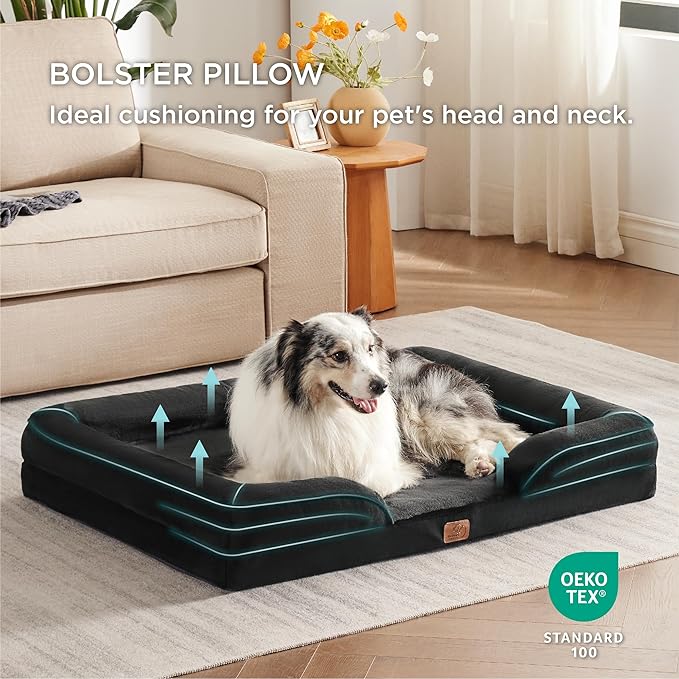 Bedsure Orthopedic Dog Bed for Extra Large Dogs - XL Plus Waterproof Dog Sofa Beds, Supportive Foam Pet Couch Bed with Removable Washable Cover, Waterproof Lining and Nonskid Bottom, Black