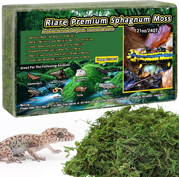 21 OZ Premium Sphagnum Moss for Reptiles- 50QT Natural Live Moss Reptile Moss Bedding for Terrarium, Hatching, Forest Sphagnum Moss Reptile Substrate for Snakes, Gecko, Turtles, Frogs, Leopard