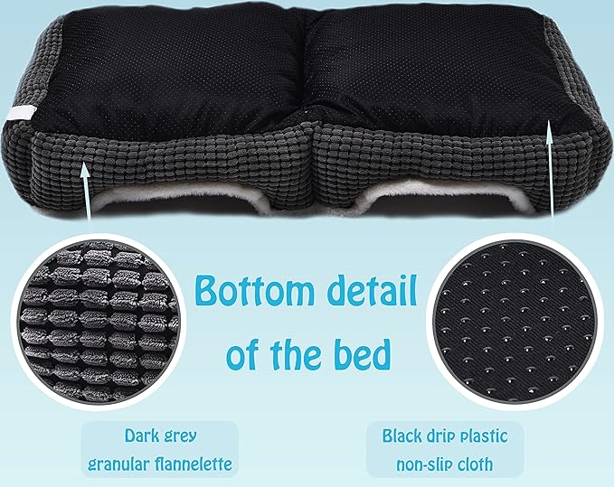 Dog Beds for Two Small Dogs, Double Cat Beds for Indoor Cats, Super Soft Washable Cat Bed with Anti-Slip & Water-Resistant Bottom, Luxury Durable Kitten Bed Puppy Bed, Rectangle Grey Animal Pet Beds