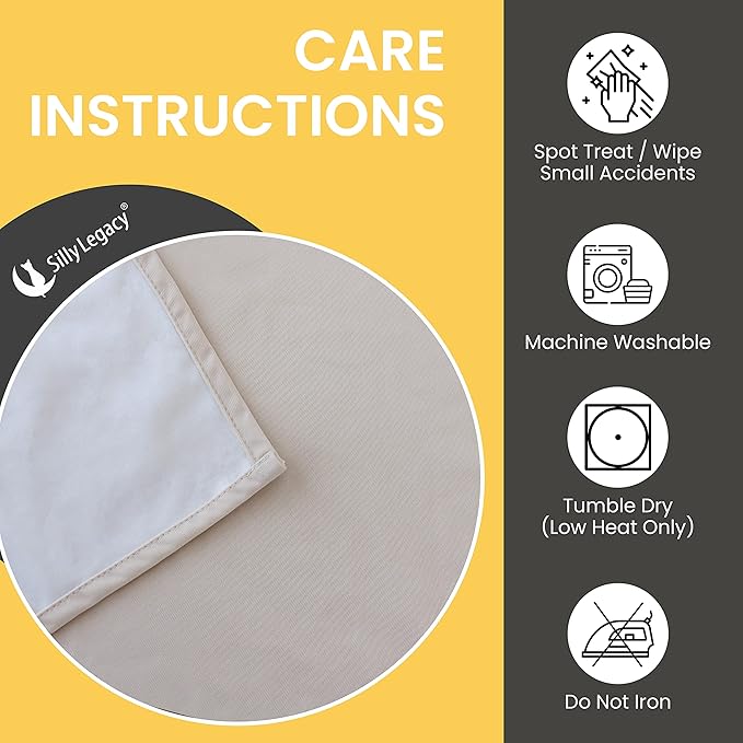 SILLY LEGACY Thin Reversible Waterproof Protective Cover or Liner for Bed or Couch, for Dogs and Cats (Queen 82 x 82, Beige)