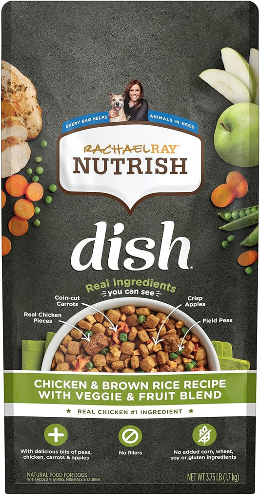 Rachael Ray Nutrish Dish Premium Natural Dry Dog Food with Added Vitamins, Minerals & Taurine, Chicken & Brown Rice Recipe with Veggies & Fruit, 3.75 Pounds