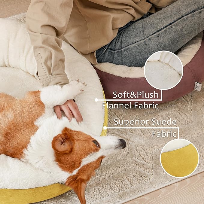 Love's cabin Round Donut Cat and Dog Cushion Bed, 25in Pet Bed for Small or Medium Dogs, Anti-Slip & Water-Resistant Bottom, Soft Durable Fabric Pet Beds, Washable Calming Cat & Dog Bed Yellow