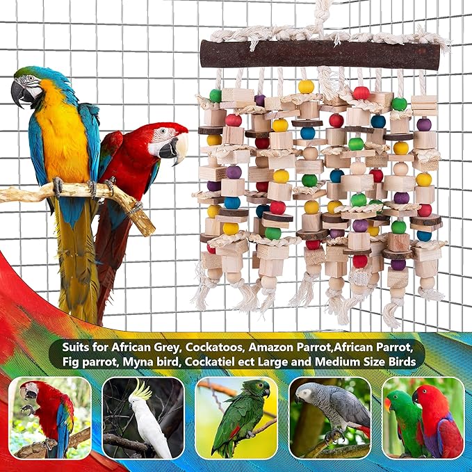 Large Bird Parrot Chewing Toy -Natural Wooden Blocks Bird Parrot Tearing Toys Suggested for Large Macaws cokatoos,African Grey and a Variety of Amazon Parrots (Natural)