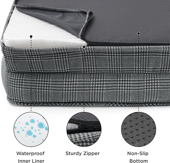 Bedsure Orthopedic Dog Bed for Large Dogs - Big Washable Dog Sofa Beds Large, Supportive Foam Pet Couch Bed with Removable Washable Cover, Waterproof Lining and Nonskid Bottom, Black Checks