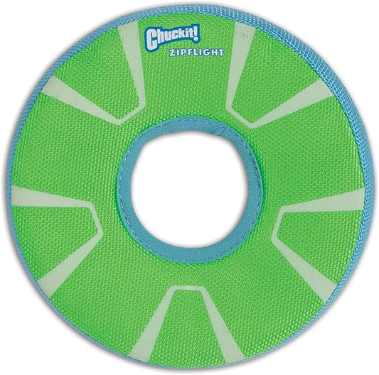 Chuckit Max Glow Zipflight Flying Disc Dog Toy, Medium (8.5"), Green and White