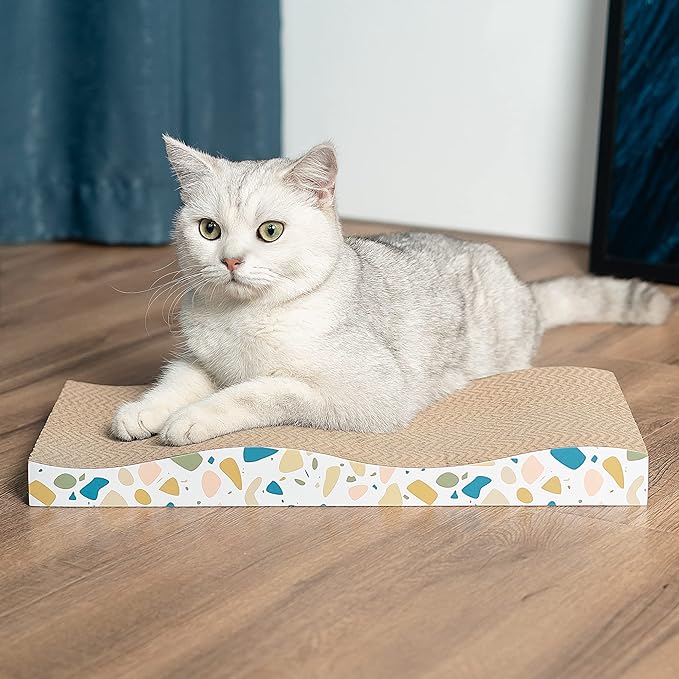 Conlun Cat Scratcher Cardboard Cat Scratch Pad with Premium Scratch Textures Design Durable Cat Scratching Pad Reversible Half Wave 16.5L x 8.6W x 1.6H