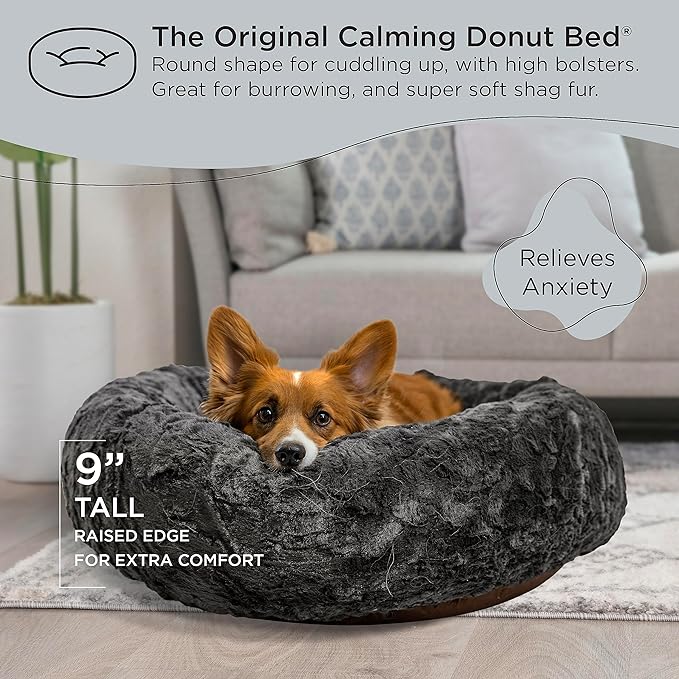 Best Friends by Sheri The Original Calming Donut Cat and Dog Bed in Lux Fur Charcoal Mink/PAWSH Medium 30" (Brand may vary)