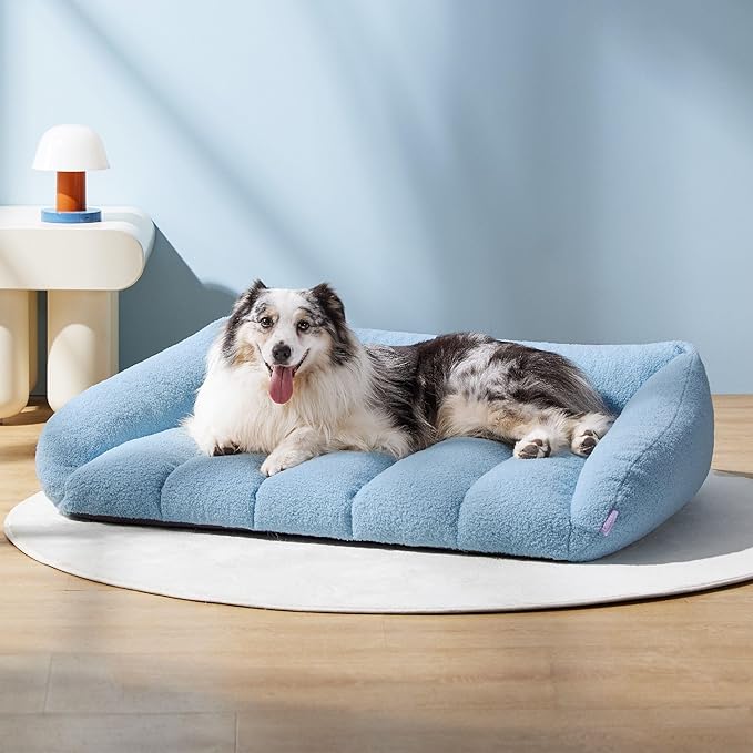 Lesure Orthopedic Dog Bed Sofa for Extra Large Dogs, Waterproof Dog Couch with Removable Washable Cover, Cute Aesthetic Pet Sofa Couch with Egg Crate Foam(41" x 29" x 11", Blue)