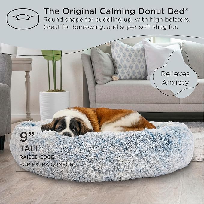 Best Friends by Sheri The Original Calming Donut Cat and Dog Bed in Shag Fur Denim, Extra Large 45"