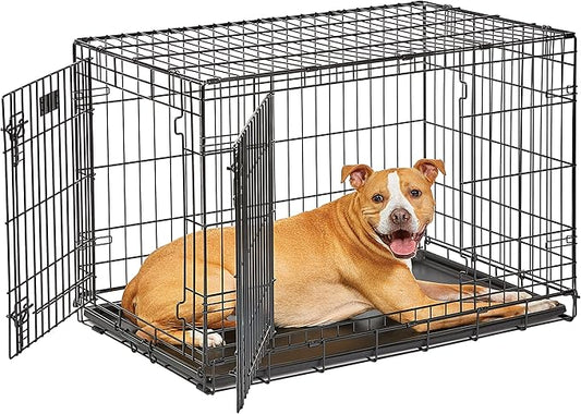 MidWest Homes for Pets Dog Crate Life Stages 36' Double Door Folding Metal Dog Crate | Divider Panel, Floor Protecting Feet, Leak-Proof Dog Pan | 35.63 in x 24.45 in x 21.93 in ,Intermediate Dog Breed