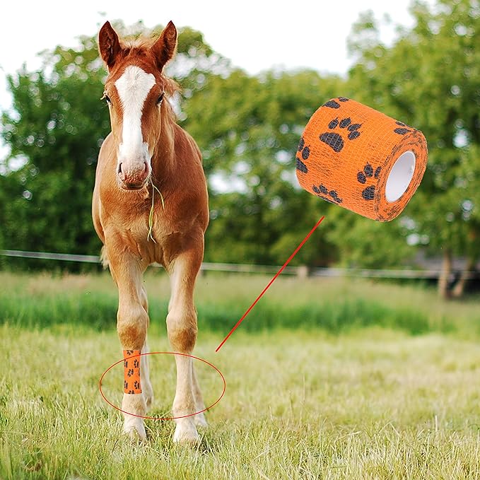 Self-Adhesive Bandage - Injury Wrap Tape for Pets - Dog, Cats, Horses - 7 Multi-Color Rolls - Muscle and Joint Support - Elastic, Does not Stick to Animal Fur or Coat