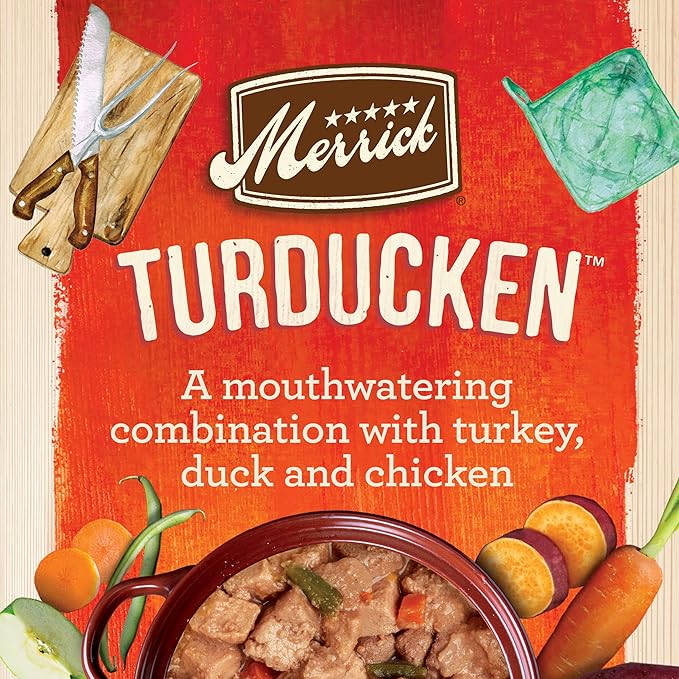 Merrick Grain Free Wet Dog Food, Premium And Wholesome Gluten Free Canned Adult Dog Food, Turducken Recipe - (Pack of 12) 12.7 oz. Cans