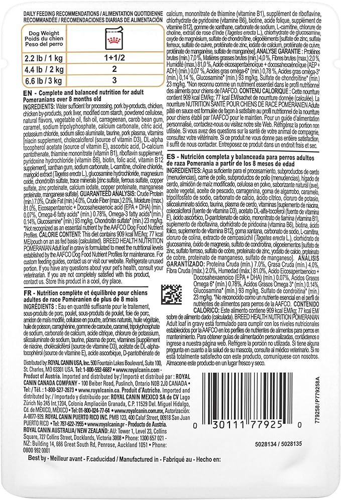 Royal Canin Breed Health Nutrition Pomeranian Adult Loaf in Gravy Pouch Dog Food, 3 oz. Pouch (Pack of 12)