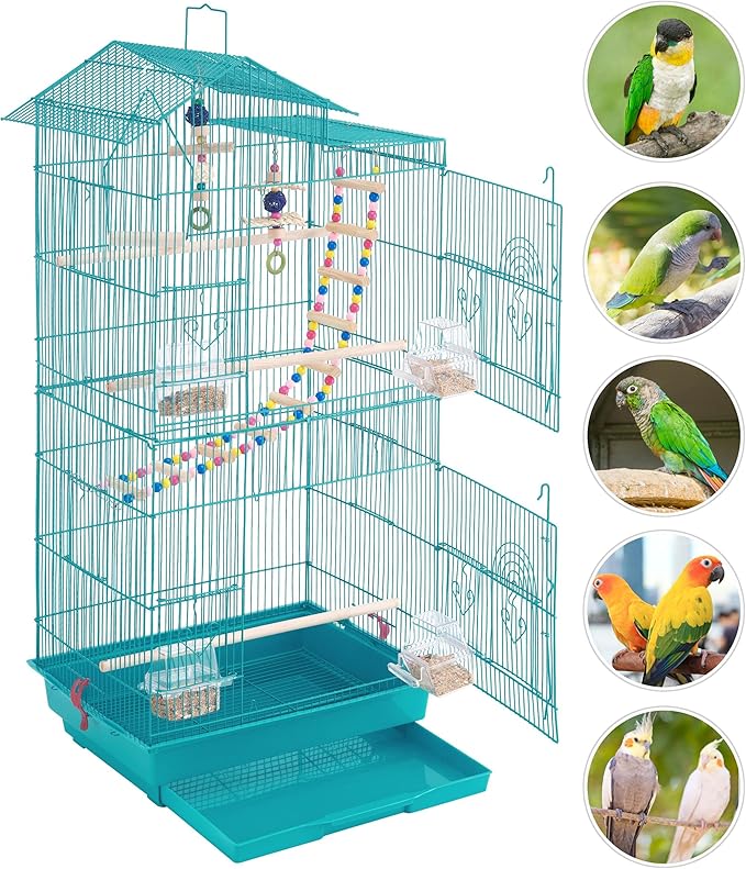 Yaheetech 39'' H Metal Roof Top Bird Cage Medium Small Parrot Cage w/Toys & Swing & Ladder for Canary Budgie Cockatiel Conure Parakeet