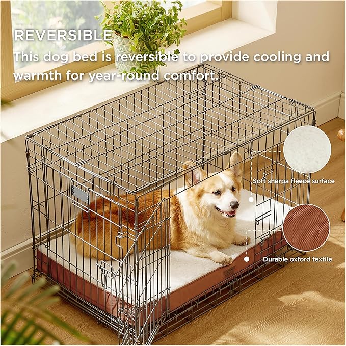 Bedsure Large Dog Crate Bed - Big Orthopedic Waterproof Dog Beds with Removable Washable Cover for Large Dogs, Egg Crate Foam Pet Bed MatDark Khaki