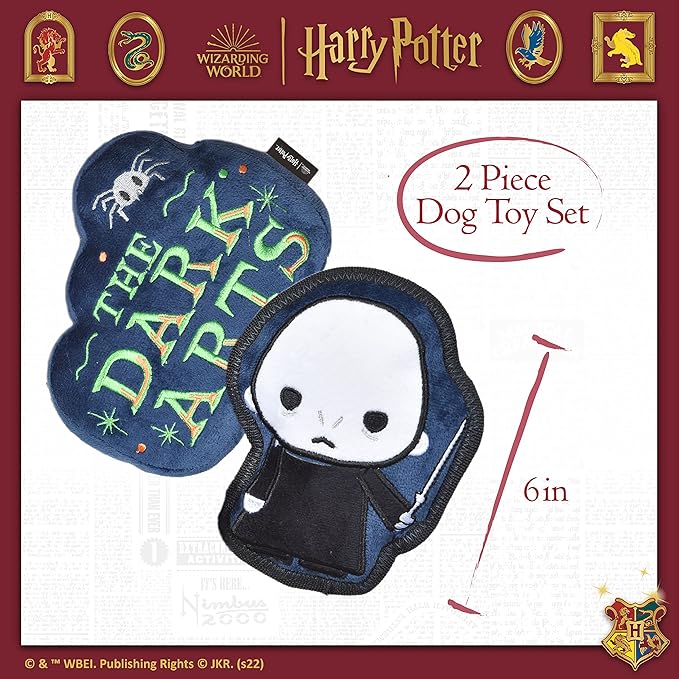 Harry Potter 2 Piece Dog Toy Set 6" You Know Who Plush Figure Toy and Dark Arts Plush Silhouette Flat Toy Official Pet Toys and Accessories | Voldemort Dog Toy (FF22715)