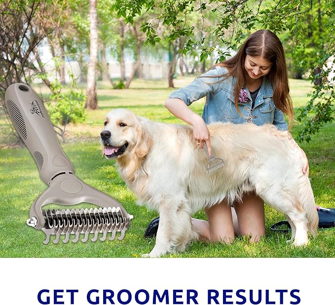 Pat your Pet Deshedding Dog Brush - Double Sided Undercoat Grooming Rake for Dogs & Cats, Dematting Comb and Shedding Tool, Extra Wide, Gray