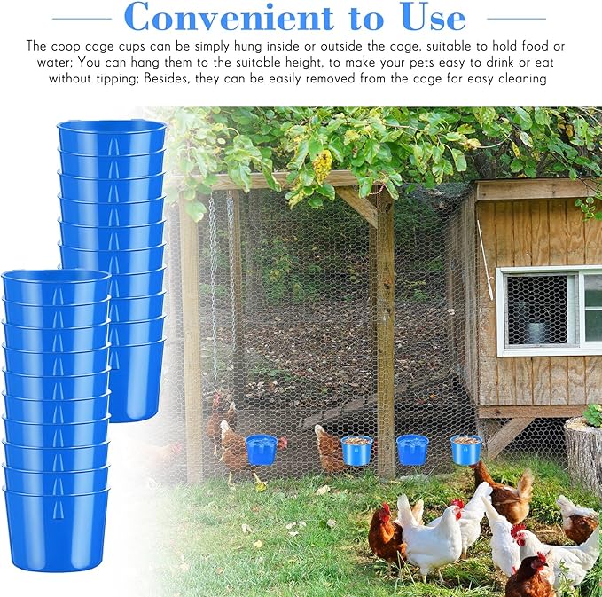 60 Pieces Cage Cups Birds Hanging Feeders Seed Bowl 8 oz Plastic Chicken Feeder Water Bowl Hanging Chicken Waterer Chicken Feeding Watering Dish Coop Cups for Gamefowl Parrot Parakeet (Blue)