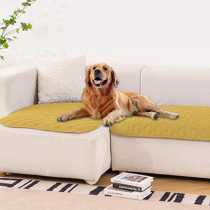 gogobunny 100% Double-Sided Waterproof Dog Bed Cover Pet Blanket Sofa Couch Furniture Protector for Puppy Large Dog Cat, Reversible (32x53 Inch (Pack of 1), Dark Yellow/Light Yellow)