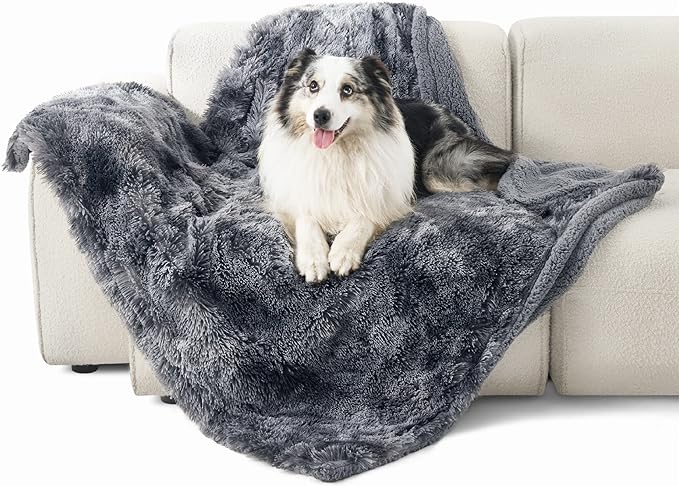 Bedsure Waterproof Dog Blankets for Large Dogs - Calming Cat Blanket for Couch Protector Washable, Long Faux Fur Pet Throw Blanket for Puppy, Reversible Furniture Protection, 50"x60", Tie-dye Grey