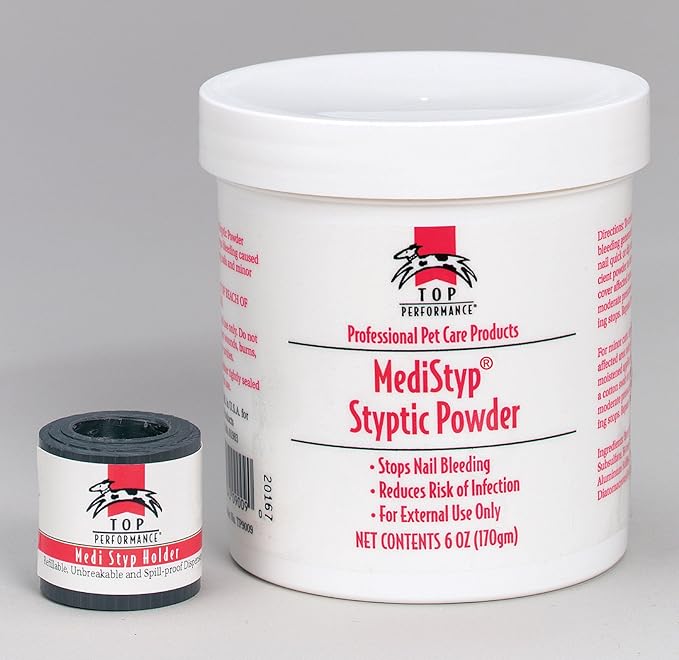 Top Performance MediStyp Pet Styptic Powder with Benzocaine – Stops Pain, Stops Bleeding From Minor Cuts, 1/2-Ounce Size