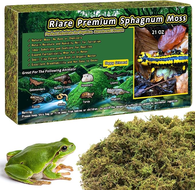 21 OZ Premium Sphagnum Moss for Reptiles- 50QT Natural Live Moss Reptile Moss Bedding for Terrarium, Hatching, Forest Sphagnum Moss Reptile Substrate for Snakes, Gecko, Turtles, Frogs, Leopard