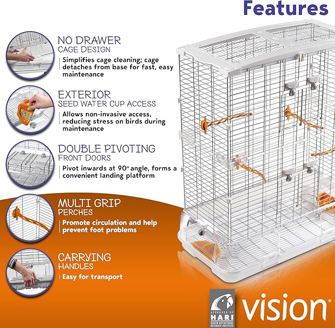 Vision L12 Wire Bird Cage, Bird Home for Lovebirds and Cockatiels, Tall Large, 83315