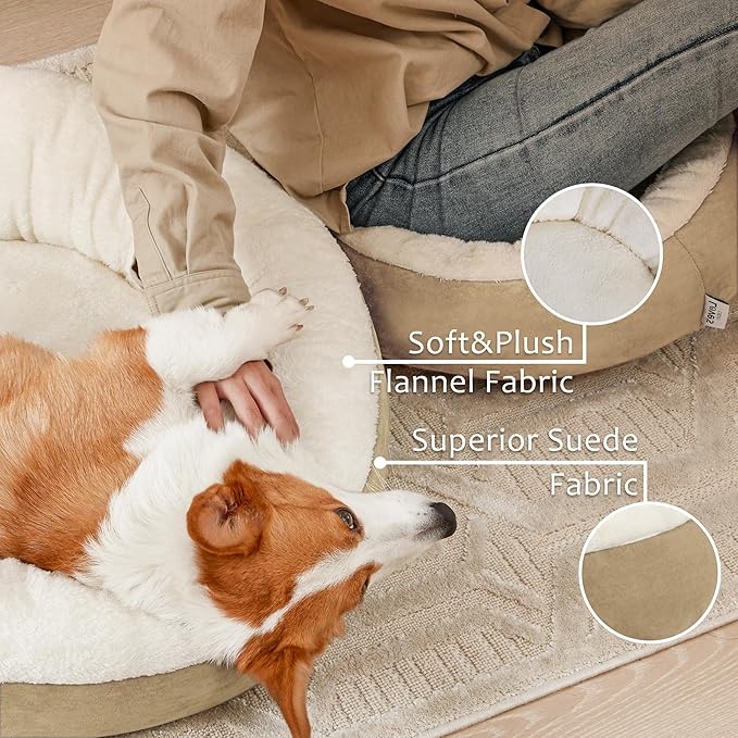 Love's cabin Round Donut Cat and Dog Cushion Bed, 25in Pet Bed for Small or Medium Dogs, Anti-Slip & Water-Resistant Bottom, Soft Durable Fabric Pet Beds, Washable Calming Cat & Dog Bed Camel