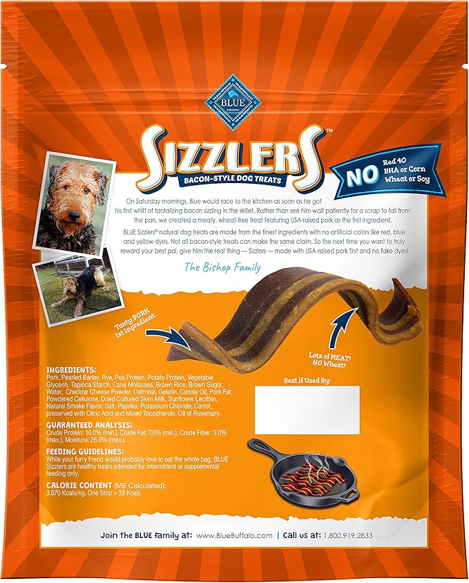 Blue Buffalo Sizzlers Natural Bacon-Style Soft-Moist Dog Treats, Cheddar Pork 15-oz bag