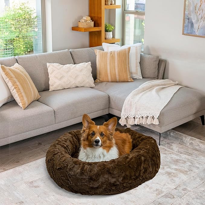 Best Friends by Sheri The Original Calming Donut Cat and Dog Bed in Lux Fur Dark Chocolate, Medium 30"