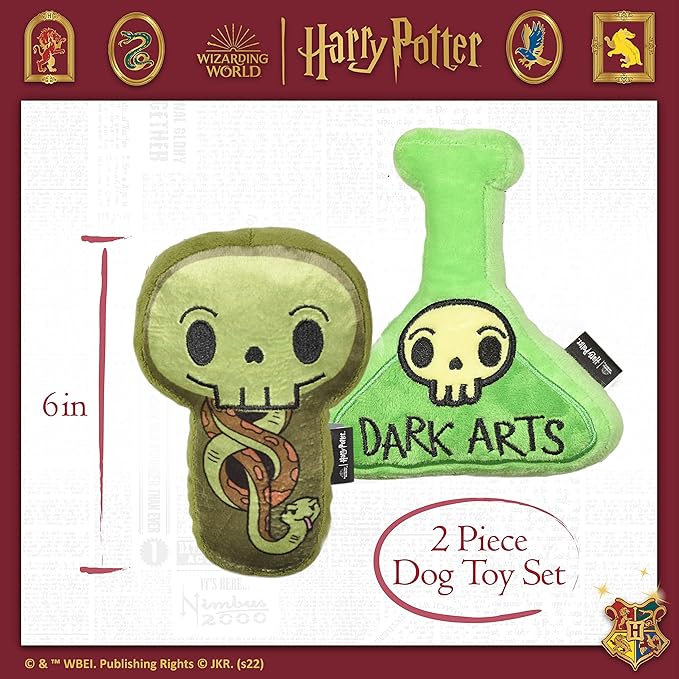 Harry Potter 2 Piece Dog Toy Set 6" Potion Plush Figure Toy and Snake Plush Silhouette Flat Toy | Official Pet Toys and Accessories | Wizardry Potion Dog Toys