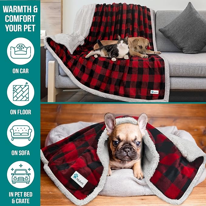 PetAmi WATERPROOF Dog Blanket for Medium Large Dog, Pet Puppy Blanket Couch Cover Protection, Fleece Cat Blanket Washable Throw, Couch Sofa Bed Furniture Protector Reversible Soft 60x40 Checker Red