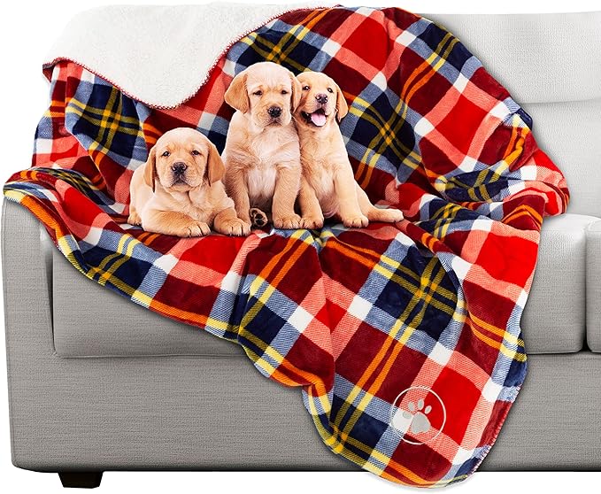 PETMAKER Waterproof Pet Blanket - 50x60 Reversible Plaid Dog Throw Protects Couch, Car, Bed from Spills, Stains or Fur - Dog and Cat Blankets (Red)