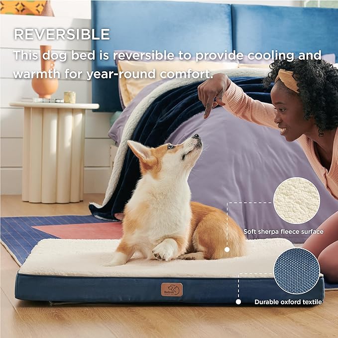 Bedsure Medium Dog Bed for Medium Dogs - Orthopedic Dog Beds with Removable Washable Cover, Egg Crate Foam Pet Bed Mat, Dog Bed Pillows for Up to 35lbs, Denim Blue