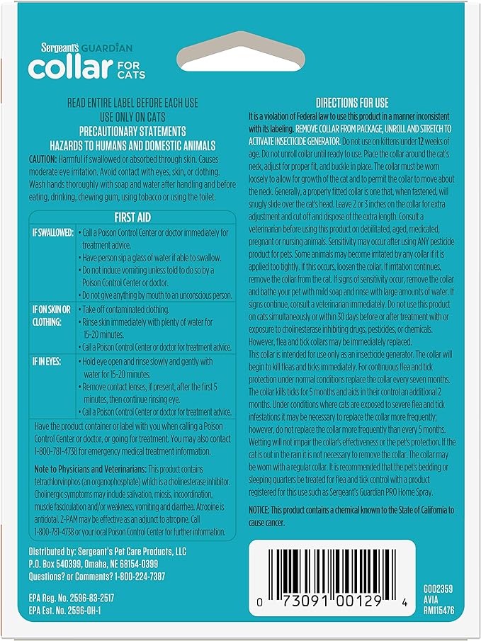 Sergeant's Guardian Flea & Tick Cat Collar, 1 Count