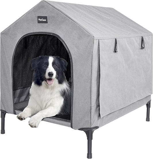 2 in 1 Dog House,Elevated Dog Bed with Removable Cover, Indoor & Outside Puppy Shelter Cot,Raised Dog Bed for Medium Dogs & Cats (Grey, Medium)