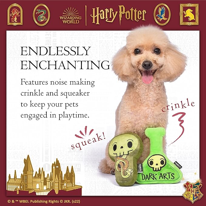 Harry Potter 2 Piece Dog Toy Set 6" Potion Plush Figure Toy and Snake Plush Silhouette Flat Toy | Official Pet Toys and Accessories | Wizardry Potion Dog Toys