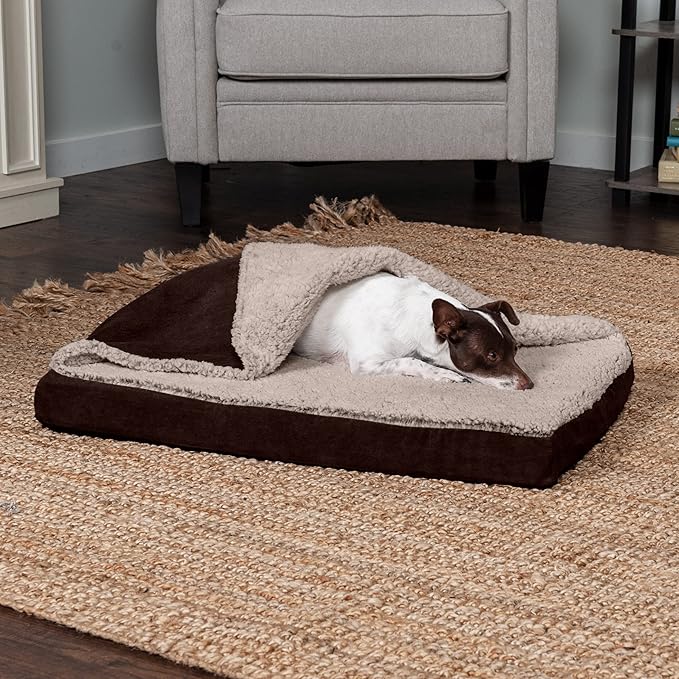 Furhaven Memory Foam Dog Bed for Medium/Small Dogs w/ Removable Washable Cover, For Dogs Up to 35 lbs - Berber & Suede Blanket Top Mattress - Espresso, Medium