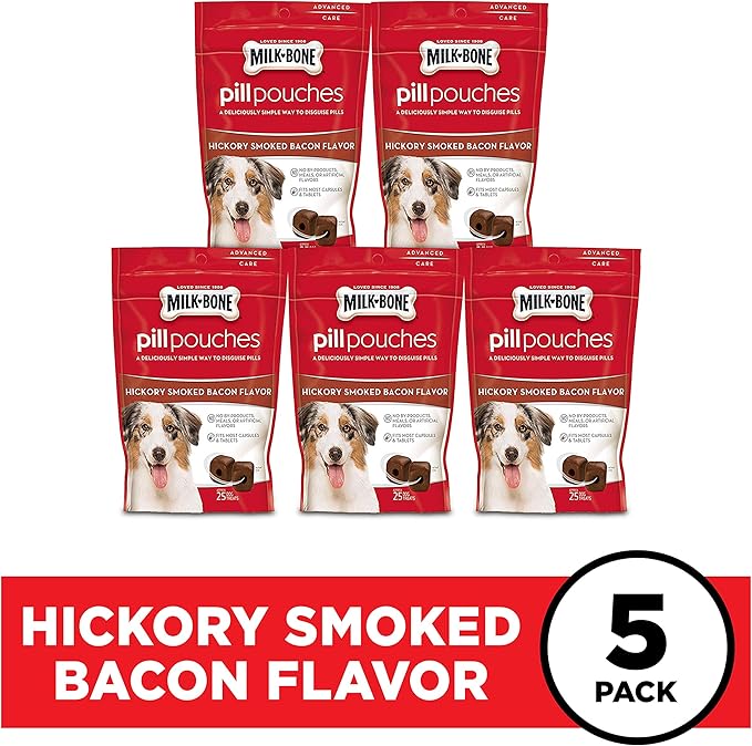 Milk-Bone Pill Pouches Dog Treats, Hickory Smoked Bacon Flavor, 6 Ounce (Pack of 5)