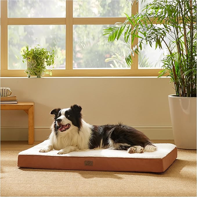 Bedsure Large Dog Bed for Large Dogs - Big Orthopedic Waterproof Dog Beds with Removable Washable Cover, Egg Crate Foam Pet Bed MatDark Khaki