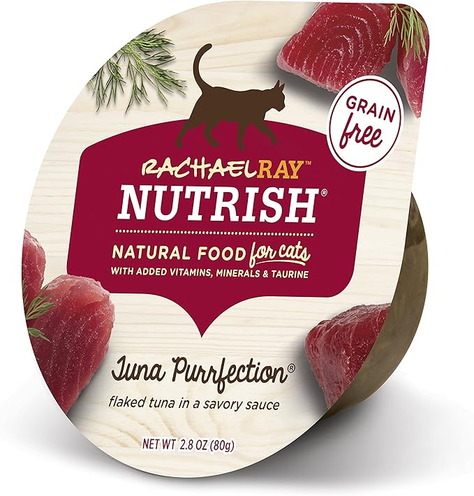 Rachael Ray Nutrish Natural Wet Cat Food with Added Vitamins, Minerals & Taurine, Tuna Purrfection Recipe, 2.8 Ounce Cup (Pack of 12), Grain Free