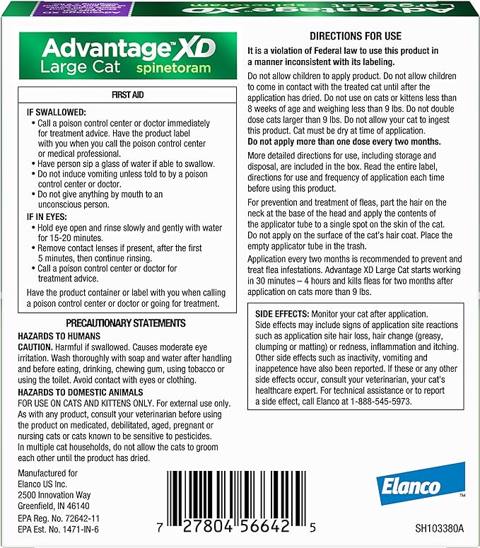 Advantage XD Large Cat Flea Prevention & Treatment For Cats over 9lbs. | 1-Topical Dose, 2-Months of Protection Per Dose