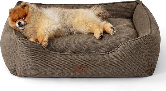 Bedsure Washable Dog Bed for Small Dogs - Waterproof All-Season Foam Puppy Beds, Orthopedic Rectangle Cuddle Indoor Cat Beds with Removable Zipper Cover, 25x21x8inches, Brown