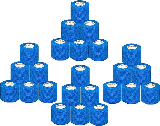 2 Inch Vet Wrap Tape Bulk (Blue) (Pack of 24) Self Adhesive Adherent Adhering Flex Bandage Grip Roll for Dog Cat Pet Horse