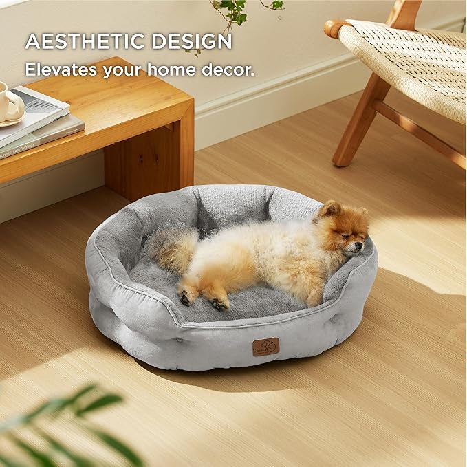 Bedsure Dog Beds for Small Dogs - Round Cat Beds for Indoor Cats, Washable Pet Bed for Puppy and Kitten with Slip-Resistant Bottom, 25 Inches, Pale Grey