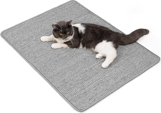 Cat Scratcher Mat,Natural Sisal Cat Scratch Pad with Sticky Velcro Tapes,Horizontal Floor Cat Scratching Pads Rug for Indoor Cats,Cat Furniture Protector for Couch&Carpets&Sofas(L,31.5"X23.6")