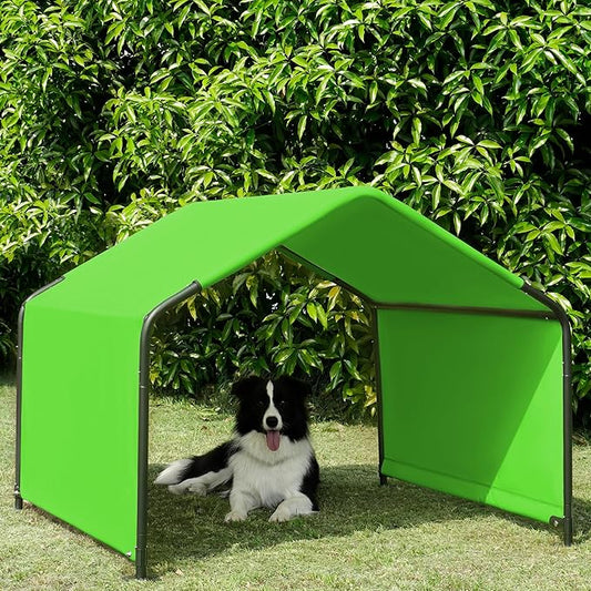 Dog Shade Shelter Outdoor Green Tent for Large Medium Dogs, 4'x4'x3' Outside Sun Rain Canopy Pet House for Cats Pigs Livestock with Waterproof Roof Ground Nails