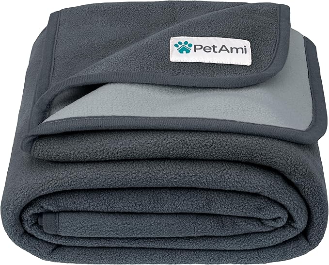 PetAmi Waterproof Dog Blanket for Bed, XL Pet Blanket Couch Cover Protection, Fleece Cat Blanket Throw for Crate Kennel Sofa Furniture Protector, Reversible Soft Plush, Twin 60x80 Gray/Light Gray