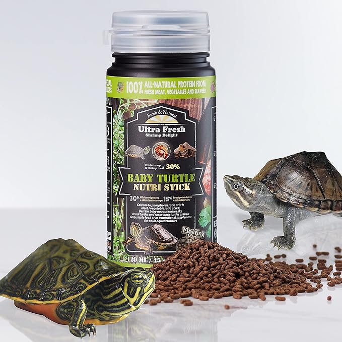 Ultra Fresh Floating Baby Turtle Food, All Natural Ingredients, Wild Sword Prawn, Calcium Vitamin D Enriched for Picky Aquatic Baby Turtles, Baby Turtle Nutri Stick 1.6 oz